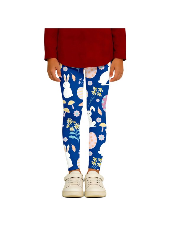 Easter Girls Print Leggings Stretchy Athletic Full Length Casual Pants for Toddlers Kids Navy 3 Years-4 Years