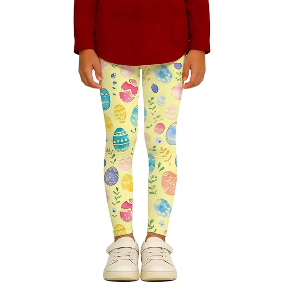 Easter Girls Print Tights Stretchy Athletic Leggings Full Length Casual Play Pants for Toddler Kids Light Yellow 5 Years-6 Years