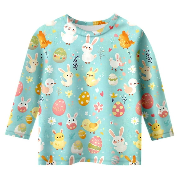 Easter Girls Printed Tee Shirt Three Quarter Sleeve Comfortable Casual Top for Children Size:12-13 Years