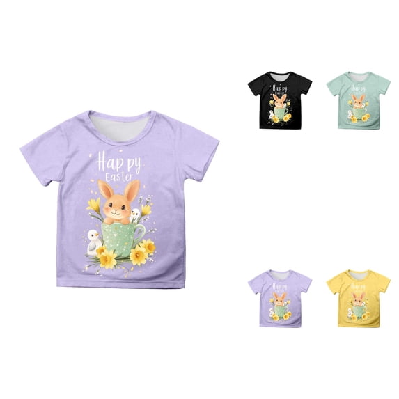 Easter Girls Short Sleeve Printed T-Shirt Top Casual Shirt, 3 Pack for All Holidays & Birthdays