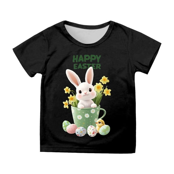 Easter Girls Short Sleeve Printed T Shirt Top Casual Shirt Big Girls Fashion Outfits Kids Plain Shirts