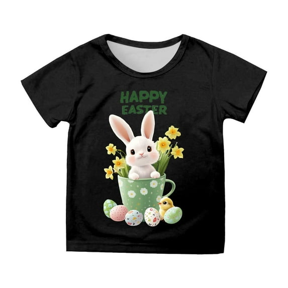 Easter Girls Short Sleeve Printed T Shirt Top Casual Shirt Big Girls Fashion Outfits Kids Plain Shirts