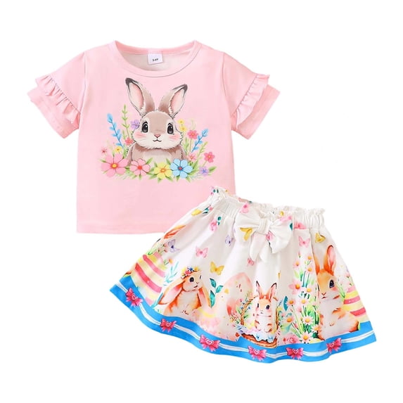 Easter Girls Two Piece Floral Print Short Sleeve Top with Lace Trim and Bow Shorts Fashion Outfit Light Pink 7 Years-8 Years