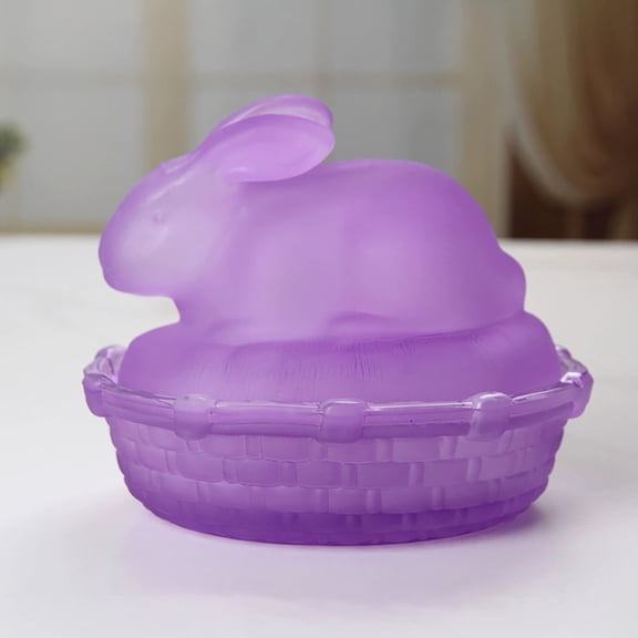 Easter Glass Candy Dish with Lid Covered Candy Bowl Glass Bunny Jar Candy Servers for Easter Holiday Office Home Kitchen Table Desk (Purple)