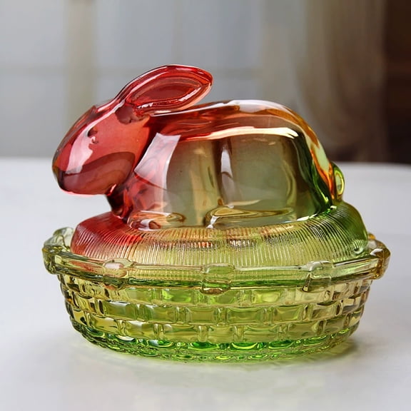 Easter Glass Candy Dish with Lid Covered Candy Bowl Glass Bunny Jar Candy Servers for Easter Holiday Office Home Kitchen Table Desk (Rainbow)