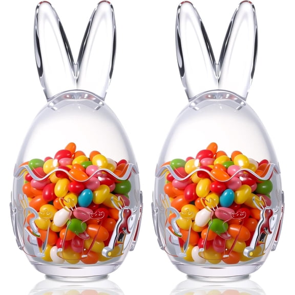 Easter Glass Jar With Lid Large Bunny Ear Egg Candy Jar Clear Decorative Food Storage Container Rabbits Egg Shape Glass Canister