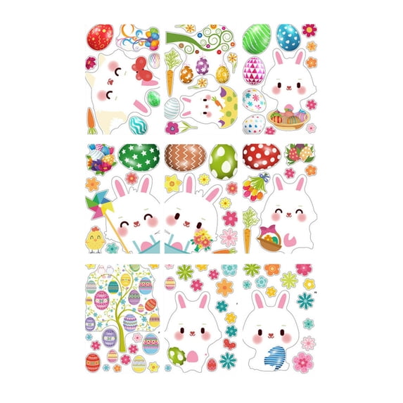 Easter Glass Sticker Decal Set 9pcs Spring Holiday Decorations Room Home Kitchen Decor Removable Window Wall Door Decorations For Easter Decor Party Supplies