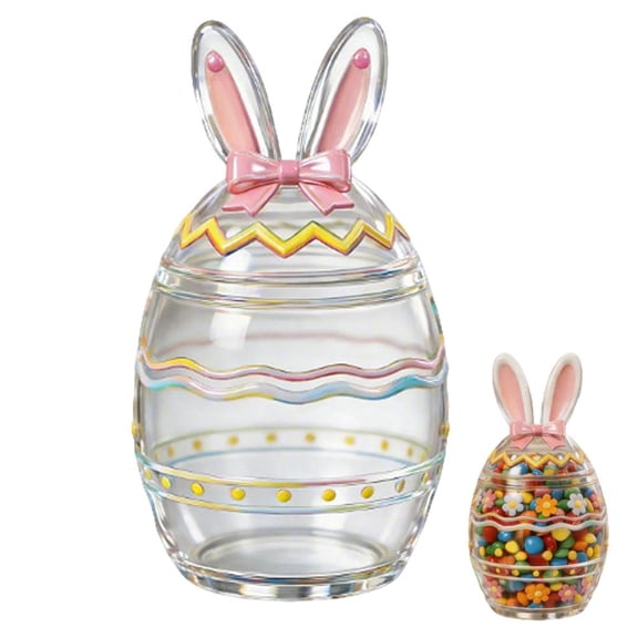 Easter Glass Storage Jar, Bunny Chick Egg Shaped Candy Container, Clear Glass Canister with Lid for Cookie Nut Treats, 7.9 x 5.9 inches