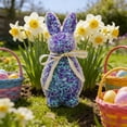 thumbnail image 1 of Easter Glitter Bunny Figurine Decor, Sparkle Sequin Rabbit Ornament with Bow for Spring Tabletop Home Party Decor, 1 of 6