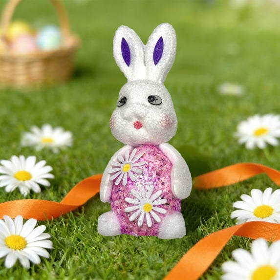 Easter Glitter Bunny Figurines, 6-Pack Colorful Floral Rabbit Statues for Tabletop Decor, Spring Holiday Ornaments for Home Party & Gift