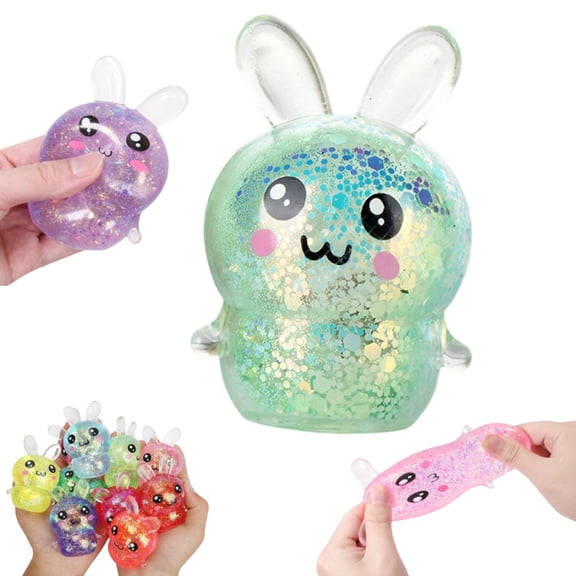 Easter Glitter Bunny Stress Balls,Squeeze Toys for All Ages Easter Basket Stuffers, Easter Egg Fillers(Green)