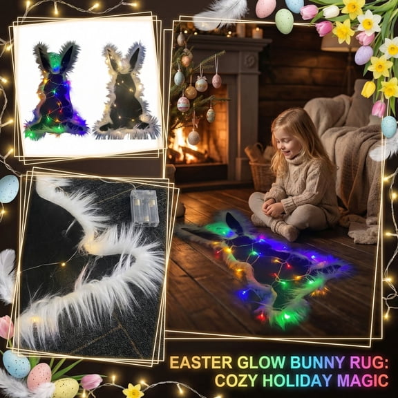 Easter Glow Bunny Rug With Led Lights - Adorable Egg - Shaped Design, Non - Slip Rubber Base, Washable, Low - Profile For Door, Cozy Spring, Easter Party, Home Decor