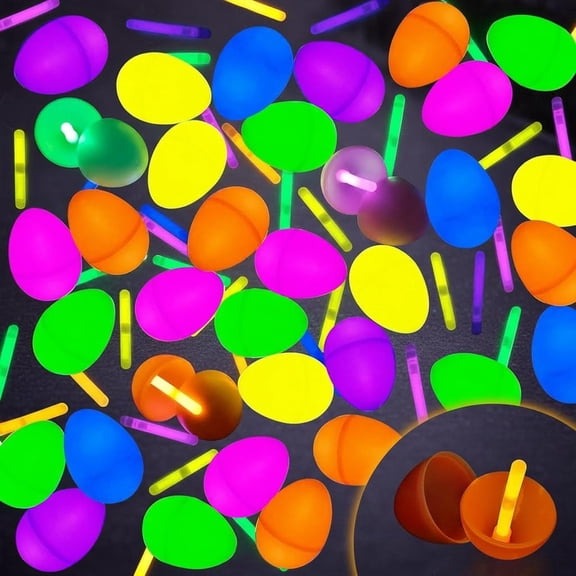 Easter Glow Eggs with Mini Glow Sticks for Glow-In-The-Dark Easter Egg Hunt, Basket Stuffers, Party Favors Decorations, Classroom Prizes