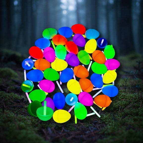 Easter Glow Eggs with Mini Glow Sticks for Glow-in-The-Dark Easter Egg Hunt, Easter Basket Stuffers, Party Favors, and Game Supplies