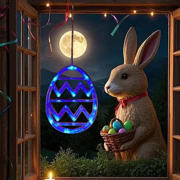 Easter Glow In The Dark Egg Decorative Hanging Ornament, Dark Blue, Battery Operated Atmosphere Light for Indoor Home Decor, 3 Inch, By Kingtowag