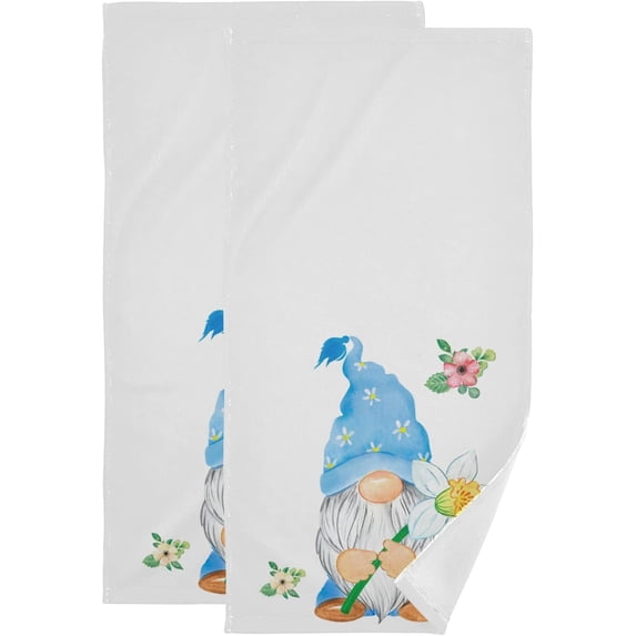Easter Gnome Blue Hat Hand Towels 2 PCS, Eggs Daffodil Flower Kitchen Towel Ultra Soft and Highly Absorbent,Decorative Fingertip Face Towel for Bathroom Hotel, 28.3"x 14.4"