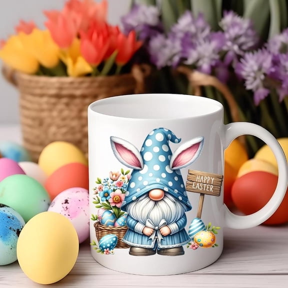 Easter Gnome Ceramic Mug, Cute Spring Coffee Cup, H1oliday Tea Mug, Easter Gift Idea, Pastel Kitchen DE1cor, Gnome Easter Mug, Gnome Mug