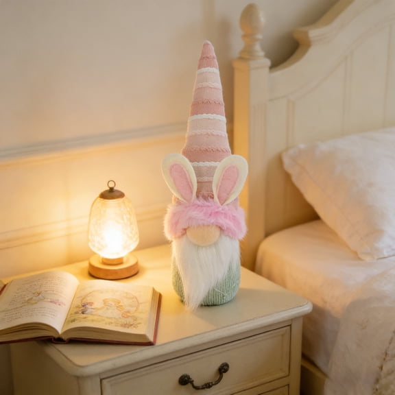 Easter Gnome Decor Bunny Ornament with Soft Fabric for Home Party Tabletop Display Holiday Gift 8.26 Inches