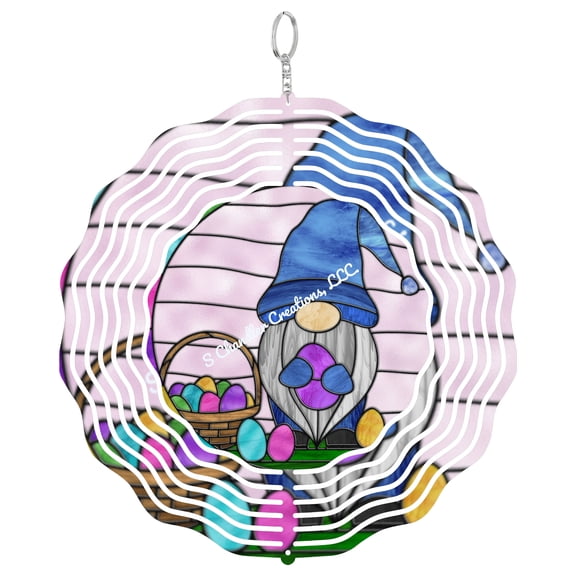 Easter Gnome Faux Stained Glass 3D Wind Spinner, Spring Holiday Kinetic Sculpture, Cute Garden Decor