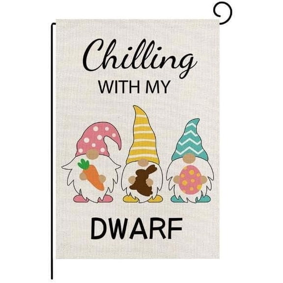 Easter Gnome Garden Flag - 12x18 Inch Double Sided Happy Easter Day Funny Bunny Gnome Garden Flags for Indoor Outside Holiday Yard Decoration