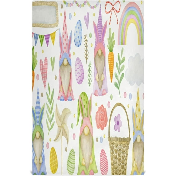 Easter Gnome Kitchen Tea Towels Set of 1 Absorbent Hand Dish Towels, Watercolor Eggs Flowers Bunny Ears Dishcloths Lint-Free 18x28 Inch Fast Drying for Cooking Baking Home Clean