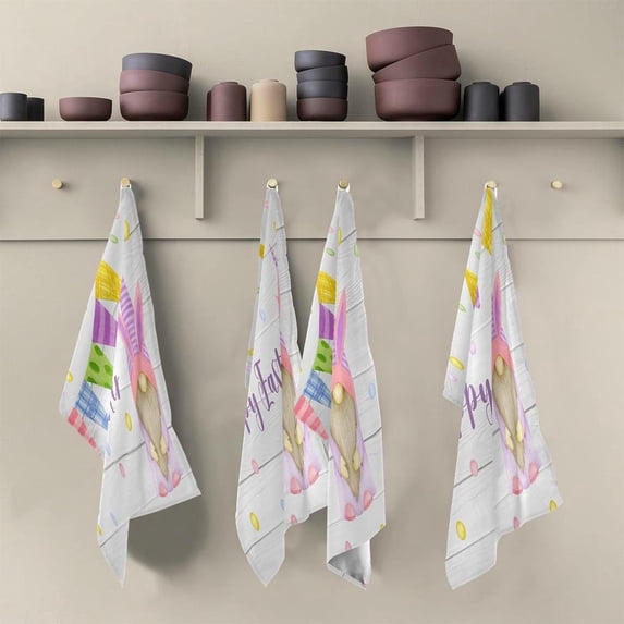 Easter Gnome Kitchen Tea Towels Set of 6 Absorbent Hand Dish Towels, Watercolor Colored Flags Dishcloths Lint-Free 18x28 Inch Fast Drying for Cooking Baking Home Clean