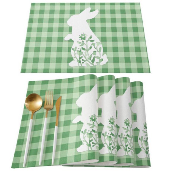 Easter Gnome Placemats Set of 4,Colorful Rabbits Eggs Wood Texture Stain Resistant Table Mats, Washable Placemat Decoration for Kitchen Farmhouse Table,12"x18"