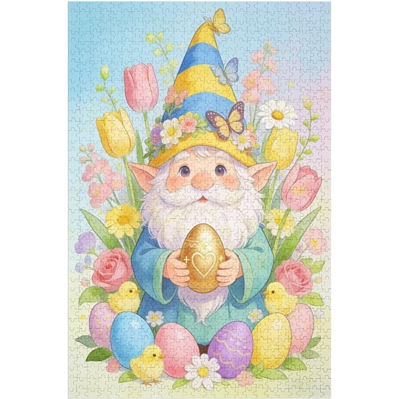 Easter Gnome Puzzle for Adults 500 Pieces Spring Garden Scene with Animals, Flowers, Butterflies and Easter Eggs, Indoor Family Activity and Relaxing Puzzle Fun, Finished Size 30 x 20 in