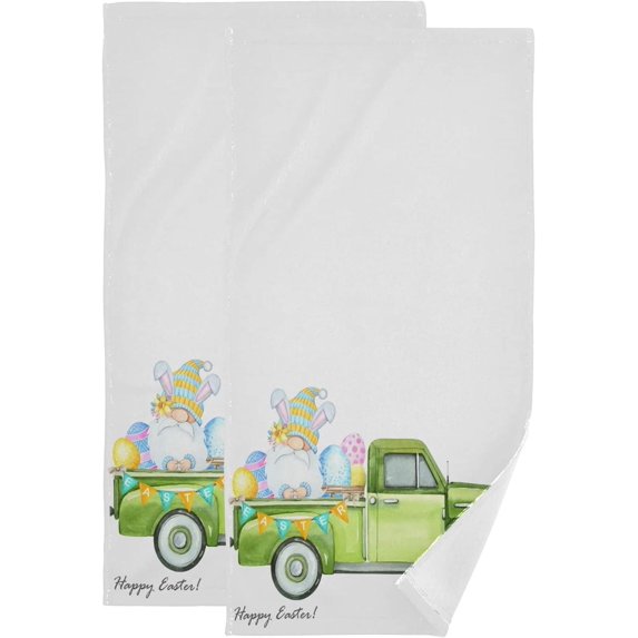 Easter Gnome Truck Hand Towels 2 PCS, Watercolor Eggs Kitchen Towel Ultra Soft and Highly Absorbent,Decorative Fingertip Face Towel for Bathroom Hotel, 28.3"x14.4"