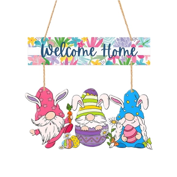 Easter Gnome Welcome Sign, Door Sign with Floral Wreath & Bunny Decor, Happy Easter Door Wall Decorations, Holiday Home Party Supplies Gift