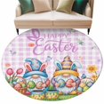 thumbnail image 1 of Easter Gnomes Bunnies Round Area Rugs Collection 7', Spring Easter Eggs Floral Purple Plaid Non Slip Indoor Circular Throw Runner Rug Floor Mat Carpet for Living Room Dining Table Bedroom Nursery, 1 of 9