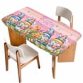thumbnail image 1 of Easter Gnomes Bunnies Table Cloths for 6 Foot Rectangle Tables, Spring Easter Eggs Floral Pink Wood Patio Waterproof Elastic Fitted Tablecloths, Washable Rectangular Table Cover for Camping, 1 of 8