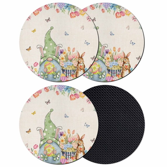 Easter Gnomes Coasters Set of 4, Absorbent Coasters for Drinks, Spring Watercolor Bunny Tulip Flower Beige Coaster for Desk Coffee Table Protection, Home Decor House Warming Gifts 4"