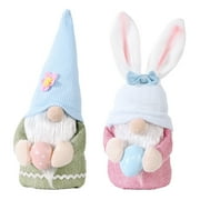 Easter Gnomes Decorations for Indoor , 2 Pack Easter Decor Flocked Bunny Gnome Plush for Home