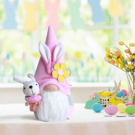 Easter Gnomes Decorations Spring Easter Bunny Gnomes Plush Easter Gnome Tray Decorations Handmade Swedish Tomte Gnome Standing Rabbit Gnome Tabletop Figurines Ornaments for Home Decor