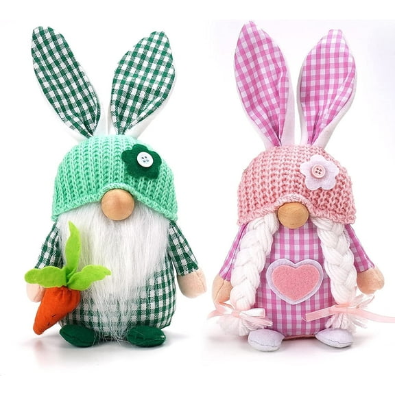 Easter Gnomes Decorations for Home,2 Pack Cute Bunny Tiered Tray Spring Plush Gnome House Decor Handmade Swedish Tomte Elfs Dwarf Rabbit Doll