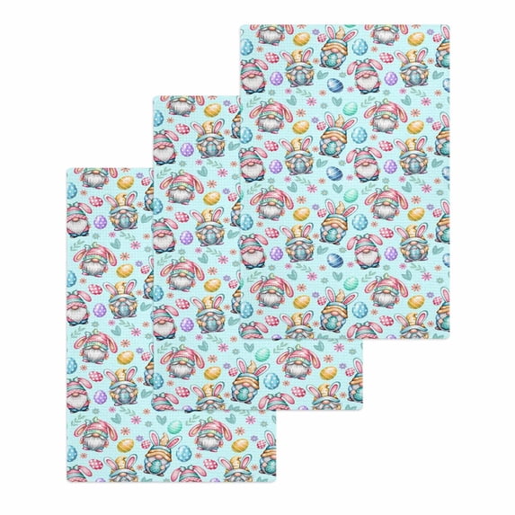 Easter Gnomes Eggs Kitchen Dish Towels for Drying Dishes Set of 3, Bunny Ears Spring Flowers Country Blue Waffle Weave Microfiber Hand Tea Bathroom Towels Quick Dry & Absorbent Towel 15.7x23.6