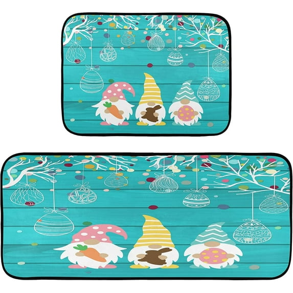 Easter Gnomes Eggs Kitchen Rug Spring Easter Day Flowers Kitchen Mats Runner Laundry Rug Non Slip Floor Door Mats Soft Doormats Carpet Home Decor Set of 2