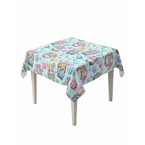 Easter Gnomes Eggs Suqare Tablecloth - 60 x 60 Inch, Bunny Ears Spring Flowers Country Blue Waterproof & StainResistant Tablecloth, Washable Oil-proof Table Cover for Dining/Party/Wedding/Buffet