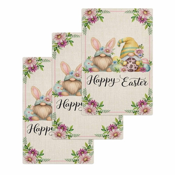 Easter Gnomes Kitchen Dish Towels for Drying Dishes Set of 3, Spring Floral Colorful Eggs Leaves Beige Waffle Weave Microfiber Hand Tea Bathroom Towels Quick Dry & Absorbent Towel 15.7x23.6