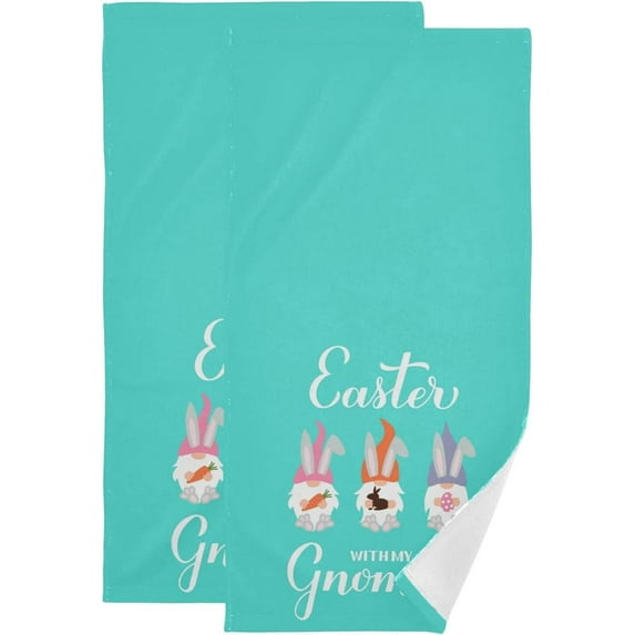 Easter Gnomes Lovely Hand Towels, Cute Bunny Dwarf Kitchen Towel Ultra Soft and Absorbent,Decorative Fingertip Face Towel for Bathroom Hotel, 2 PCS, 28.3"x14.4"