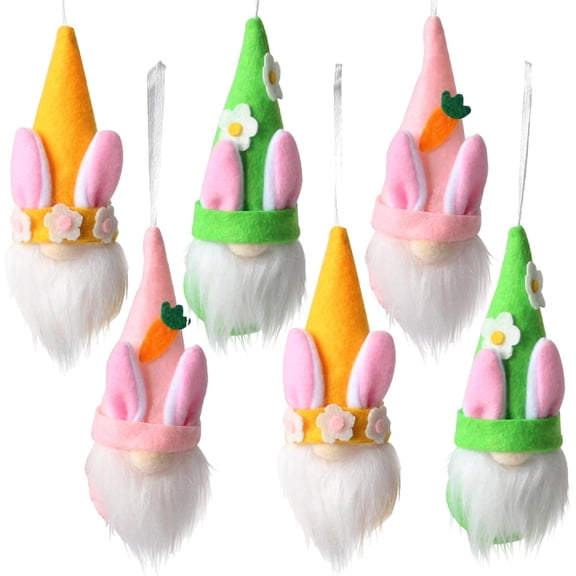 Easter Gnomes Ornaments for Tree, 6PCS Easter Faceless Doll Bunny Gnomes Hanging Ornament for Small Tree Decorations Plush Stuffed Gnomes