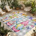 thumbnail image 1 of Easter Gnomes Outdoor Rug for Patio/Deck/Porch, Non-Slip Large Area Rug 5 x 7 Ft, Spring Floral Eggs Flowers Butterflies Gray Plaid Indoor Outdoor Rugs Washable Area Rugs, Camping Rug Carpet Runner, 1 of 8
