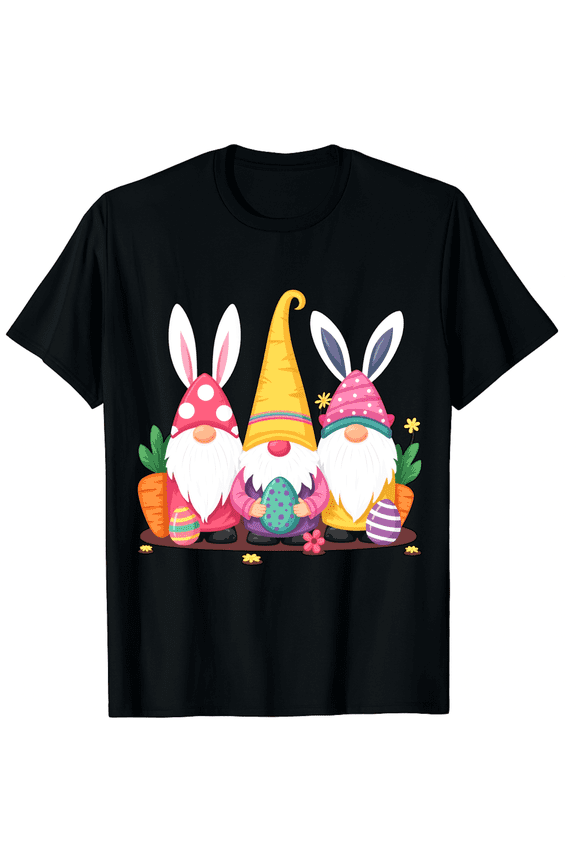 Easter Gnomes Rabbit Ears Springtime Eggs Carrots Graphic Short Sleeve T-Shirt for Women Men Holiday Adult Gift
