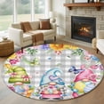 thumbnail image 1 of Easter Gnomes Round Area Rug 5ft, Spring Floral Eggs Flowers Butterflies Gray Plaid Washable Non-Slip Circle Rugs for Bedroom Living Room Kitchen, Low Pile Carpet for Dining Room Playroom Nursery, 1 of 9