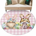 thumbnail image 1 of Easter Gnomes Round Area Rugs Collection 7', Eggs Rabbit Spring Daisy Floral Pink Checkered Non Slip Indoor Circular Throw Runner Rug Floor Mat Carpet for Living Room Dining Table Bedroom Nursery, 1 of 9