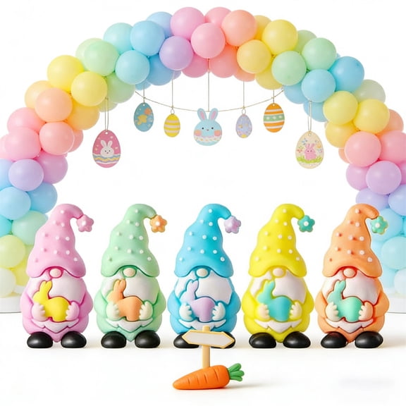 Easter Gnomes Set of 5, Outdoor Indoor Garden Decor, Durable Resin Easter Bunny Figurines & Gnome Statues for Spring Home Decor Gift Ideas