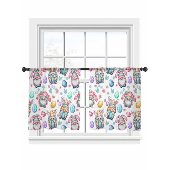 Easter Gnomes Sheer Curtains 2 Panels Set Watercolor Easter Eggs Rabbit Ears Gnomes Sheer Window Curtains Light Filtering Rod Pocket Voile Drapes for Bedroom Living Room 52"x45"