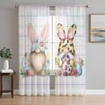 thumbnail image 1 of Easter Gnomes Sheer Curtains 63 Inch Length 2 Panels Set Window Treatments, Eggs Rabbit Spring Daisy Floral Colorful Stripes Rod Pocket Semi Curtains for Living Room/Bedroom/Kitchen, 104"W x 63"L, 1 of 7