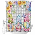 thumbnail image 1 of Easter Gnomes Shower Curtain, Waterproof Shower Curtains for Bathroom, Spring Floral Eggs Flowers Butterflies Gray Plaid Washable Bathtub Curtain Set Bath Decor with 12 Hooks Extra Long 72"x96", 1 of 8